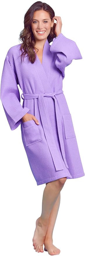 Soft Touch Linen Women's Kimono Waffle Robe-Luxurious & Absorbent & Quick Dry-Cotton & Polyester Blend