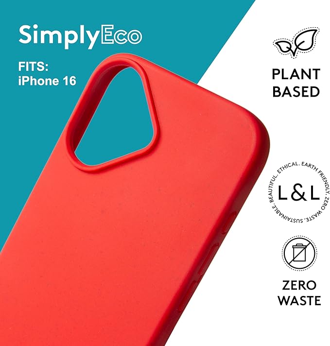 LOAM & LORE Biodegradable Phone Case for iPhone 16, Plastic Free Eco Friendly Phone Case, Plant Based Compostable iPhone 16, Premium Zero-Waste Phone Cover (Crimson)