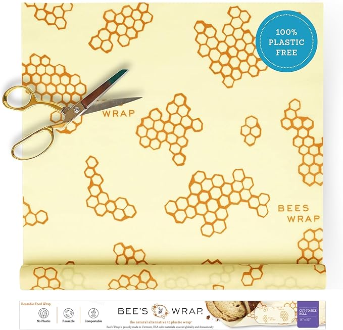 Bee's Wrap Beeswax Wraps for Food - Cut to Size 14x52" Beeswax Wrap Roll - Plastic Free Made in USA Reusable Natural Food Wrap - Honeycomb
