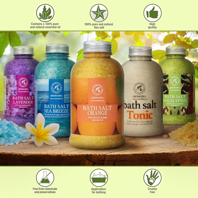 Orange Bath Salts w/Natural Orange Essential Oil 21.16 Oz - Good for Beauty - Bathing - Body Care - Wellness - Spa - Bath