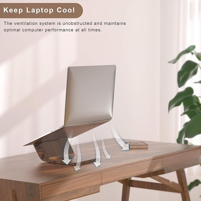 Wooden Laptop Stand, Ergonomic Computer Stand for Desk, Portable Laptop Riser, Notebook Stand Holder Compatible with MacBook Pro/Air, Dell, HP, Lenovo and All Laptops (10-17 inch), Walnut
