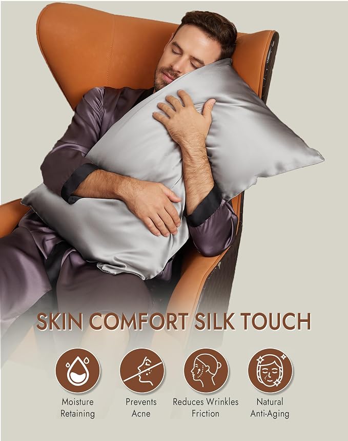 SilkSilky 100% Mulberry Silk Pillowcase - Pure 22 Momme High-Grade 6A Fibers for Hair & Skin, Hidden Zipper, Natural, Organic, Breathable & Cooling Pillow Case (King 20''x36'', Silver)