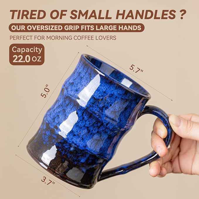 22oz Blue Kiln-Change Ceramic Coffee Mug with Ergonomic Handle, 1340℃ High-Fire Large Mug - Lead-Free, Microwave Safe, Great Gift for Valentine’s/Mother’s Day