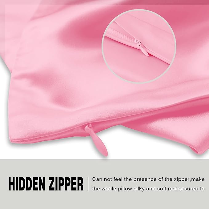 Silk Pillow Cases 2 Pack,Soft Breathable and Sliky Standard Size Pillow Cases Set of 2,Natural Mulberry Silk Pillowcase Set of 2 for Hair and Skin with Hidden Zipper (Pink,20"X 26",2pcs)