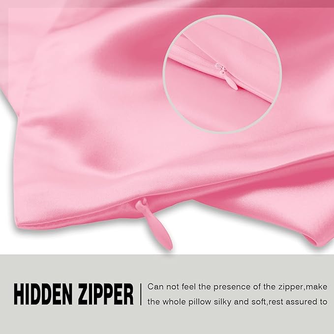 Natural Mulberry Silk Pillowcase for Hair and Skin Queen Size 20"X30" Pillow Case with Hidden Zipper Soft Breathable Smooth Cooling Silk Pillow Covers for Sleeping (Pink,Queen,1Pcs)