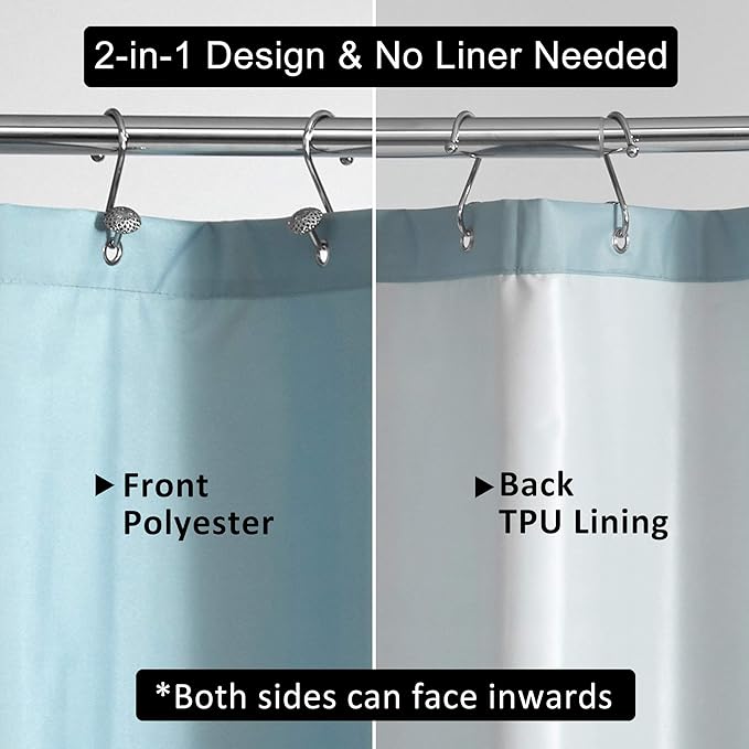 Ultimate Waterproof Fabric Shower Curtain or Liner, Breathable TPU & Machine Washable, Use for Bath Tub/Stall in Home and Hotel, Blue, 72"x72"
