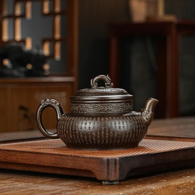Zisha Teapot, Chinese Yixing Clay Handmade Tea Pot 10 Oz, Infuse Brew Kung Fu Loose Leaf Tea Maker (LongYin,Zini Purple Clay)