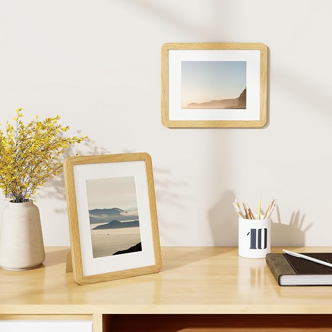 Fun Memories 8.5x11 Picture Frame - Solid Oak Wood Diploma & Certificate Frame, 8.5x11 Frame with Mat for 6x8 Photos, Awards & Achievements, Tabletop and Wall Display with Real Glass, Natural Oak