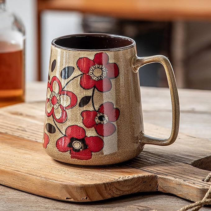 24oz Large Ceramic Coffee Mug with Big Handle, Handmade Kiln Glazed Large Coffee Mug Tea cup, Novelty Mug，Unique Uneven Surface for Office and Home，Microwave and Dishwasher Safe (khaki)