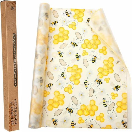 Reusable Beeswax Wraps Roll 13 x 39 Inch, Organic Eco-Friendly Sustainable Beeswax Food Wraps, Food Storage Wraps Beeswax Paper Cloth for Sandwich, Cheese, Fruit, Bread, Snacks