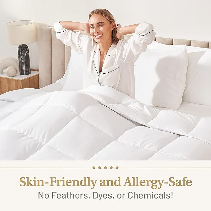 Lavish Comforts Twin Down Alterantive Comforter - Twin Duvet Insert with Tabs Premium, Premium Hotel Comforter Machine Washable, Hypoallergenic for Sensitive Skin - White 68x86