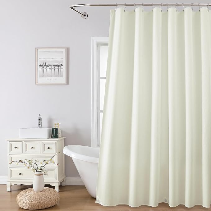 1 Pack Water-Repellent Fabric Shower Curtain Liner - Hotel Quality Machine Washable, 3 Heavy-Duty Magnets with Rustproof Grommets & Weighted Hem, Standard Size 72x84in Cream