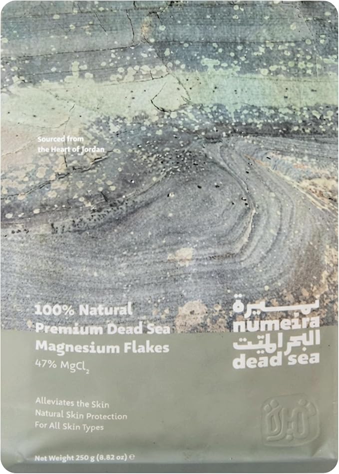 Dead Sea Magnesium Flake Bath Soak - 100% Pure Unscented Magnesium Chloride Flakes (8.82 oz Pouch)