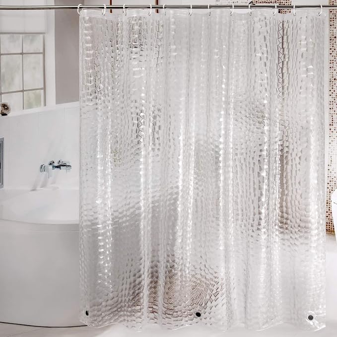 WELTRXE EVA Shower Curtain Liner with Magnets, 72 x 78 Inch Waterproof 3D Water Cube Clear Bathroom Shower Curtains, No Chemical Smell, Heavy Duty, Extra Long for Shower Stall, Bathtubs, 12 Hooks