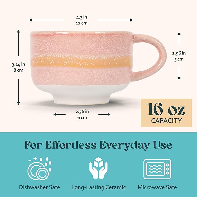 NOVA CERAMICS Ceramic Mug - Large Coffee Mug with Handle - 16 oz coffee cups - Microwave & Dishwasher Safe - Gifts For Women Men Him Her - 16oz - Afterglow