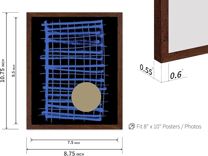 Monem Art Blue Grid Abstract Geometric Print - Modern Minimalist Art Poster - Wall Decor for Living Room, Bedroom or Office - 8x10 Brown Framed Wall Art by Mareike Bohmer