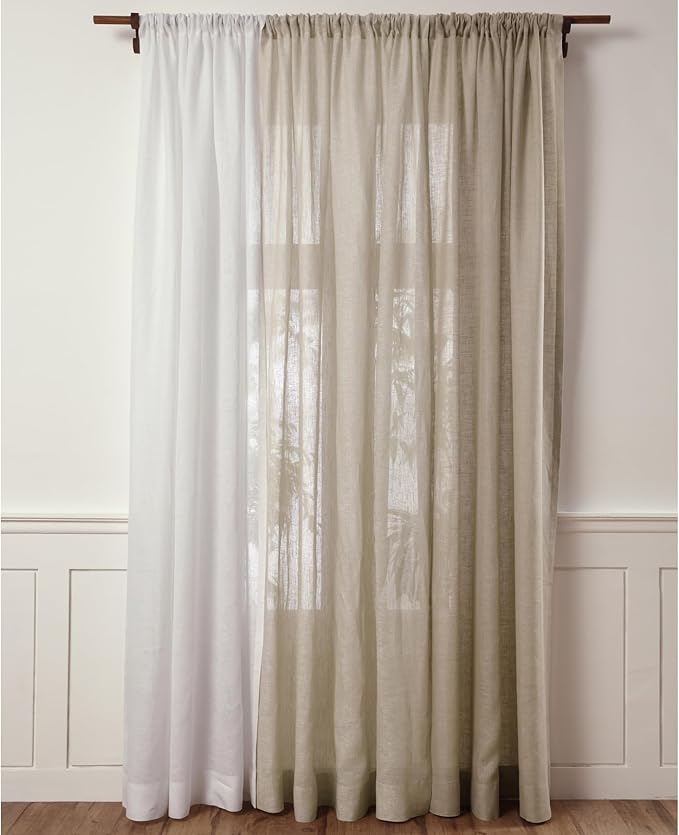 Solino Home White Linen Sheer Curtain 84 Inch - 100% Pure Linen European Flax Window Treatment Panel 52 x 84 Inch - Light Filtering Rod Pocket Curtain for Living Room, Bedroom - 1 Panel