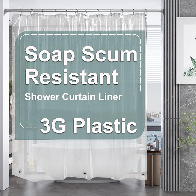 AmazerBath Clear Shower Curtain Liner, Plastic Shower Curtain Liner, Lightweight Shower Liner PEVA, Waterproof Bathroom Shower Curtains with 3 Magnets and 12 Rustproof Grommets, 72x72 Inches