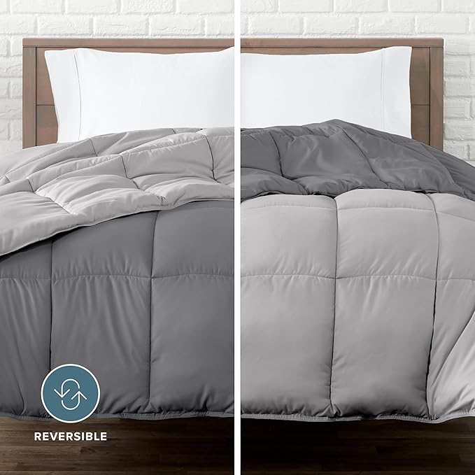 Bare Home Comforter - Reversible Colors - Goose Down Alternative - Ultra-Soft - Premium 1800 Series - All Season Warmth - Bedding Comforter (Twin/Twin XL, Grey/Light Grey)