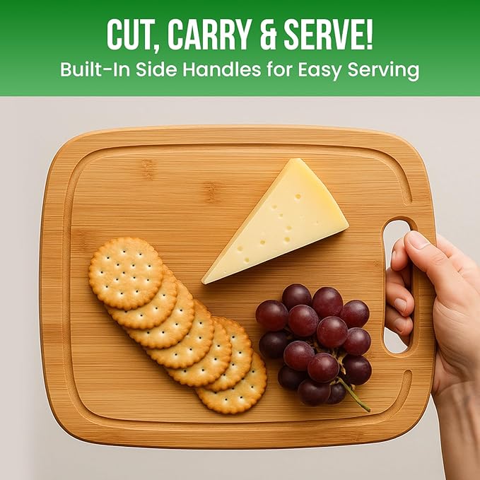 Wood Cutting Boards for Kitchen - Bamboo Cutting Board Cutting Boards with Juice Grooves Serving Board Thick Chopping Board for Meat Veggies Easy Grip | Pack of 1 (11 x 14 Inch)