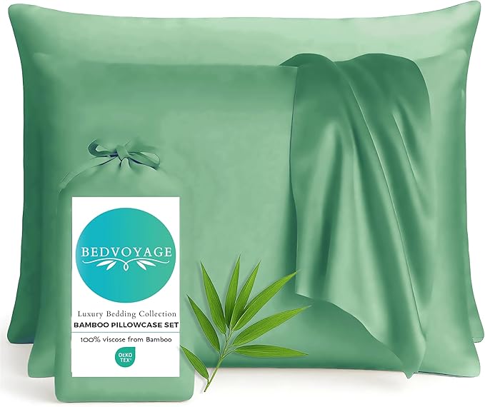 BedVoyage Ultra Soft King Pillowcase Set, Cooling & Breathable, Silky & Gentle to Skin and Hair, Luxury 100% Viscose Derived from Bamboo, 20x36 Envelope Closure, 2pc Set, King – Seaglass