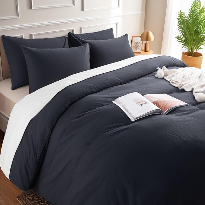 NEXHOME PRO Full Duvet Cover Set – 100% Certified Organic Cotton with Washed Feel & Linen-Like Texture, Comfortable & Breathable, Home Bedding Set Dark Grey (No Comforter)