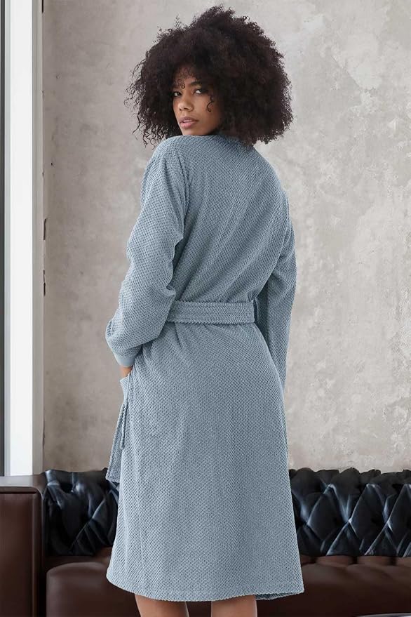 SEYANTE Turkish Cotton Bathrobe for Women - Organic GOTS Certified Terry Hooded Kimono Robe - Spa Quality Women's Cotton Robe
