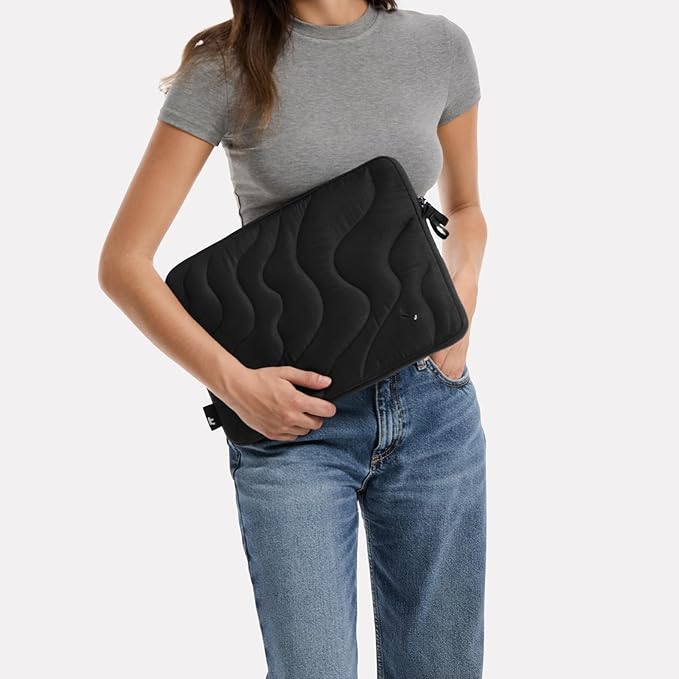 tomtoc 360 Protective Puffy Laptop Sleeve Set for 2026 16-inch MacBook Pro M5 Pro/Max A3428 A3429, M4/M3 Pro/Max A3403 A3186 A2991 A2780, Quilted Soft Puffer Bag with Tech Pouch for Dell XPS 16 Laptop
