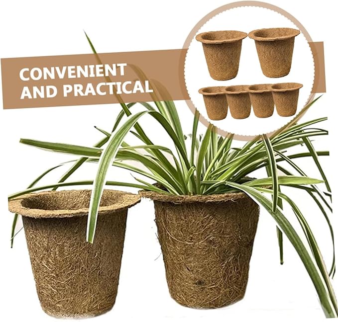 ARTIBETTER 6pcs Biodegradable Coconut Fiber Nursery Starter Containers for Seedlings, Indoor Balcony Succulent Holders, Eco-Friendly Green Planting Pots for Office and Home Gardening