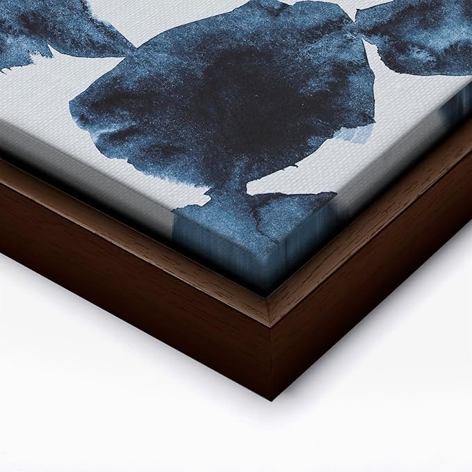 Monem Art Blue Abstract Watercolor Texture Print - Minimalist Modern Art Poster - Wall Decor for Living Room, Bedroom or Office - 8x10 Brown Framed CANVAS Wall Art by Mareike Bohmer