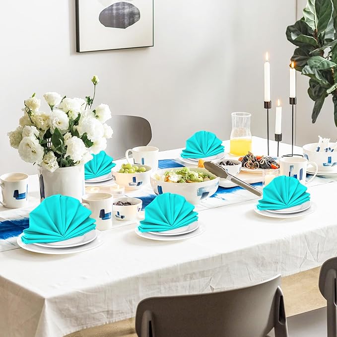 SuperO Set of 40 Cloth Napkins 17 x 17 Inch, Polyester Solid Washable Dinner Napkins with Hemmed Edges,Great for Restaurant, Wedding and Party(Turquoise)