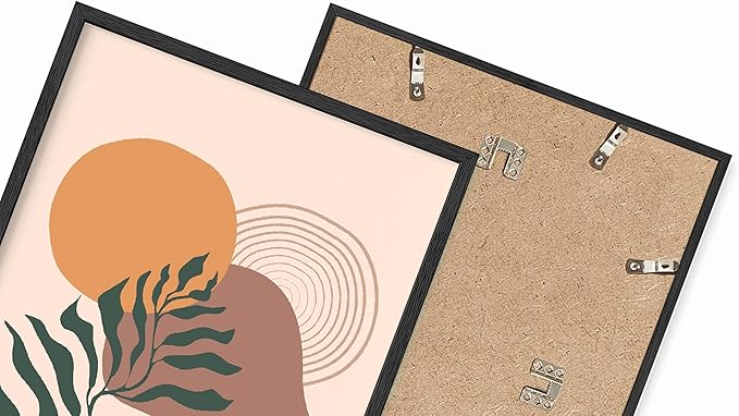 Boho Monstera Leaf Wall Art Abstract Sun Earth Tones Terracotta Mid Century Modern 16x20 Inch Oak Wood Black Framed Minimalist Botanical Print for Living Room Office
