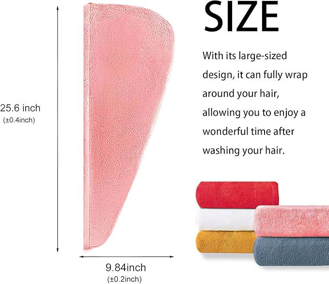 Microfiber Hair Drying Towel Wrap for Women, Hair Turbans Towel for Wet Hair,turbie Twist Hair Towels(The Color of the Picture is for Reference only) (Pink-Double Layer)
