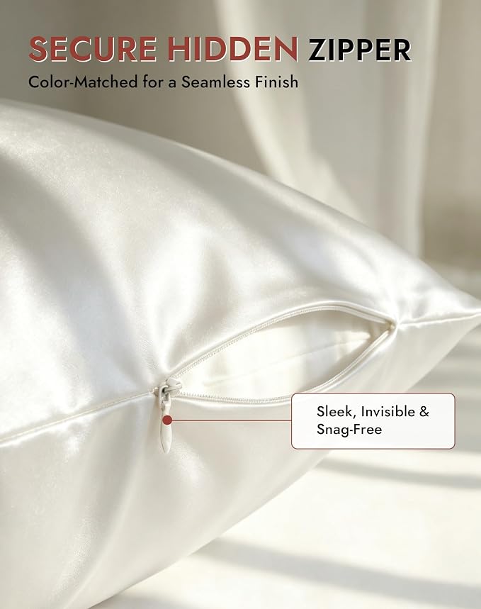 SilkSilky Luxury 30 Momme 100% Pure Organic Mulberry Silk Pillowcase for Hair & Skin, Grade 6A+ Silk Pillow Cases with Hidden Zipper, Cooling Silk for Deep Sleep (King 20''x36'', White)