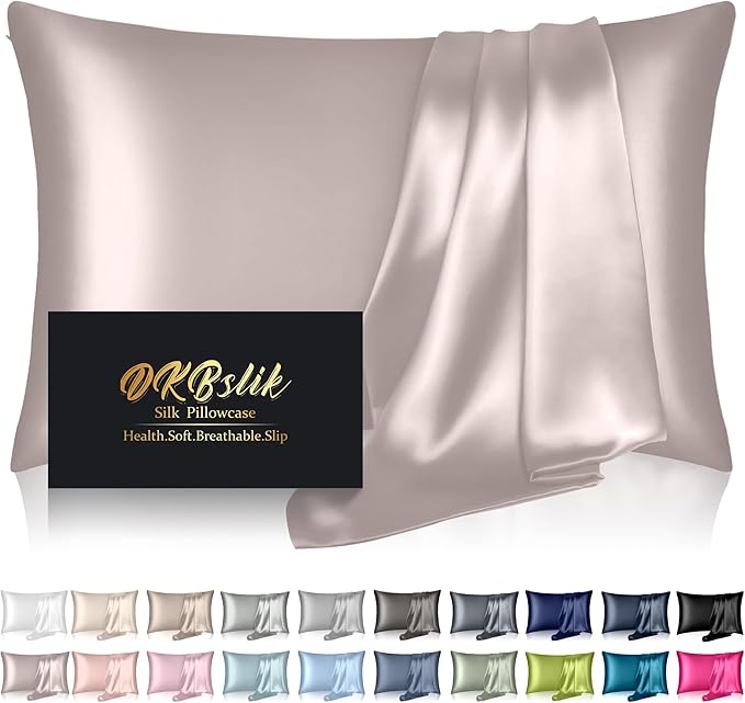 Mulberry Silk Pillow Cases Standard Size, Silk Pillowcase for Hair and Skin, Both Sides Natural Silk Satin Pillowcase for Sleeping Women with Zipper, Gifts for Women Men, Taupe