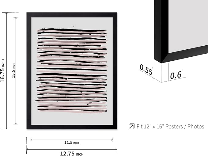 Monem Art Black and Blush Abstract Line Painting Print - Minimalist Scandinavian Art Poster - Wall Decor for Living Room, Bedroom or Office - 12x16 Black Framed Wall Art by Mareike Bohmer