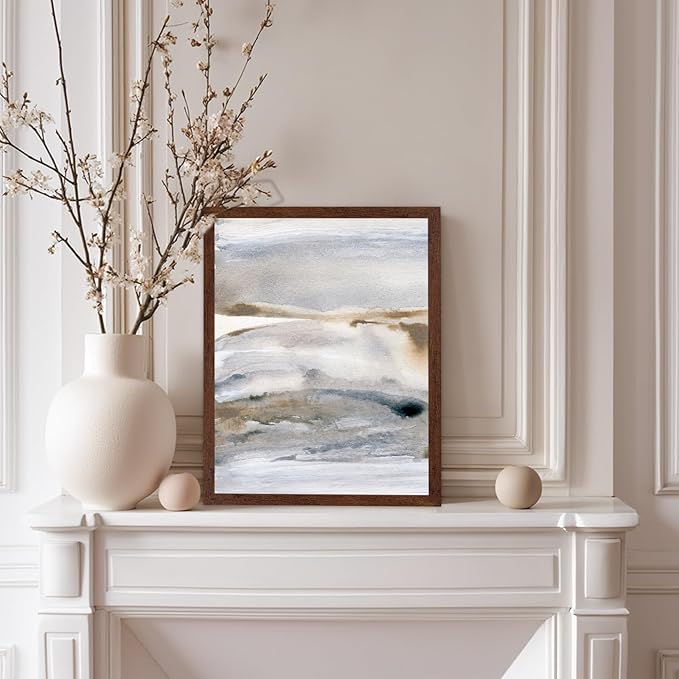 Monem Art Neutral Abstract Watercolor Landscape Wall Art - Minimalist Earth Tone Contemporary Painting Poster - Modern Calm Aesthetic Art Print - 12x16 Brown Framed Wall Art by Mareike Bohmer