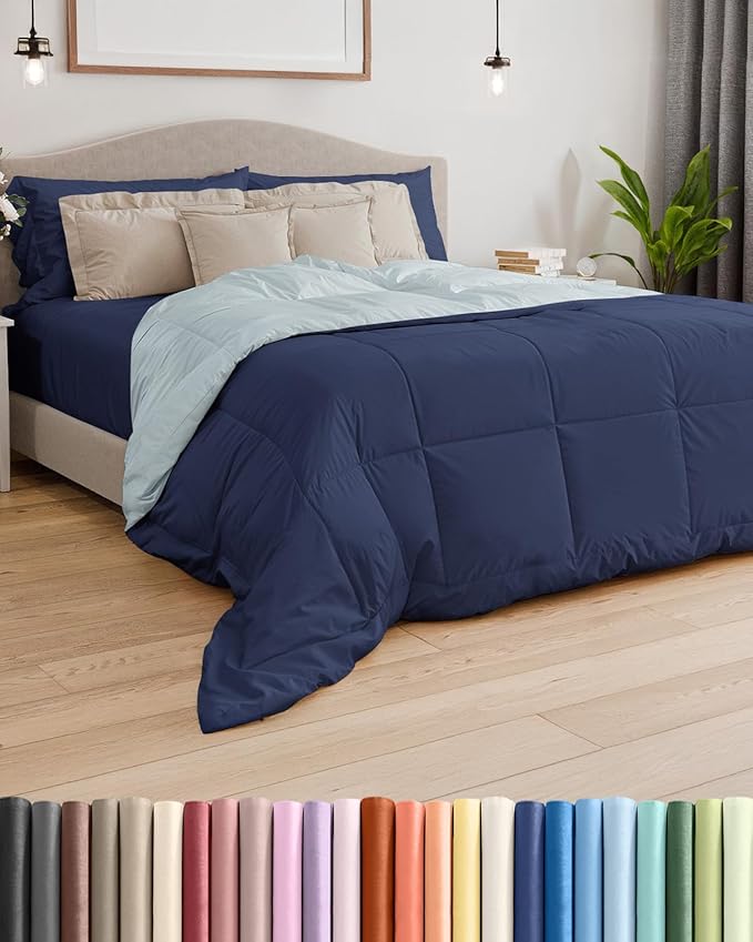 King Size, Navy Blue/SkyBlue Alternative Down Comforter - Warm, Lightweight & Breathable Hotel Quality Bedding Set for Men, Women, Kids & Teens - All Season Cooling Microfiber Duvet Insert Comforter