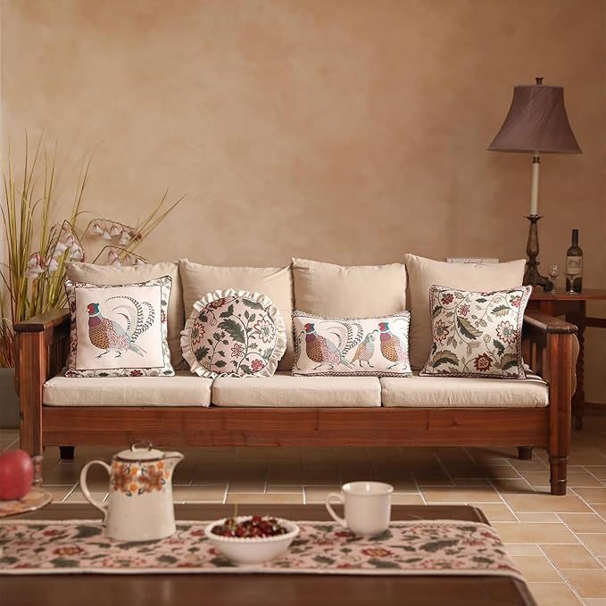 ISAENNE Design Square Pink Floral Linen Throw Pillow Covers 18"x18" Pack of 2, Vintage Country Flowers Pattern Cushion Covers Decor Pillowcases for Bed,Living Room,Outdoor,Car