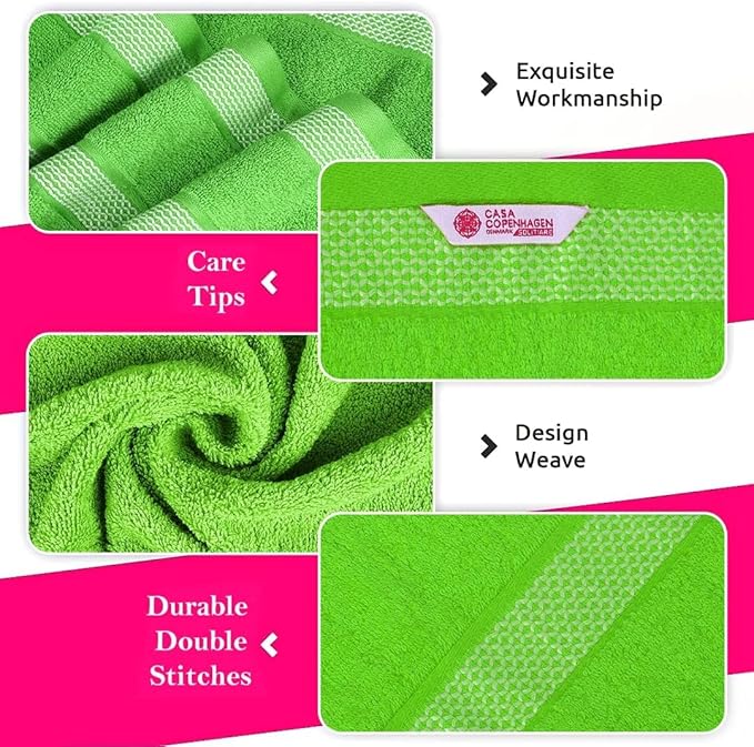 CASA COPENHAGEN Solitaire 6Pcs 100% Egyptian Cotton Large Designer Towels Gift Set- Lime Green, 600GSM, 2Bath 2Hand 2Washcloths, Bath Towels for Bathroom Set for Women & Men