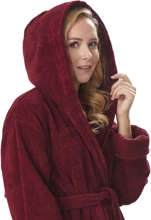Arus Women's GOTS Certified Organic Cotton Hooded Full Length Turkish Bathrobe