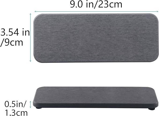 NiuYichee 2 Pcs Water Absorbing Stone Trays, Kitchen/Bathroom Sink Soap Dish, Diatomite Tray Used for Hand Soap & Cosmetic Bottles in The Modern Home, 3.54" W x 9" L, Dark Gray