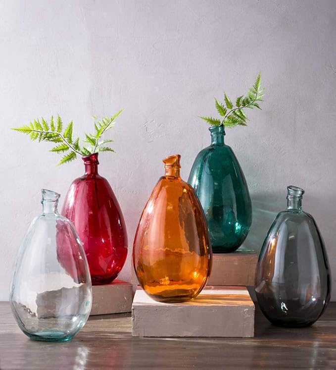 VivaTerra Recycled Tall Glass Balloon Vase – Handblown Glass Vases for Centerpieces – Unique Organic Shape in a Delicate Amber Color – Sustainable and Unique Home Decor (19" H x 10" Dia.)