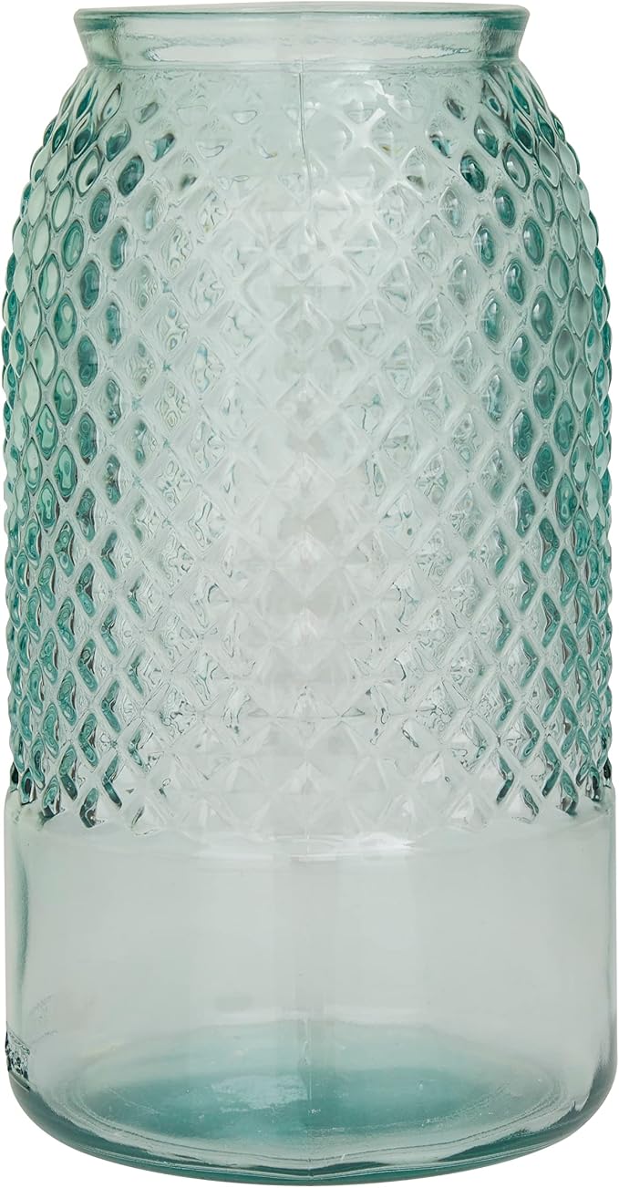 Deco 79 Recycled Glass Decorative Vase Spanish Decorative Container, Decorative Keepsake Box 6" x 6" x 11", Blue