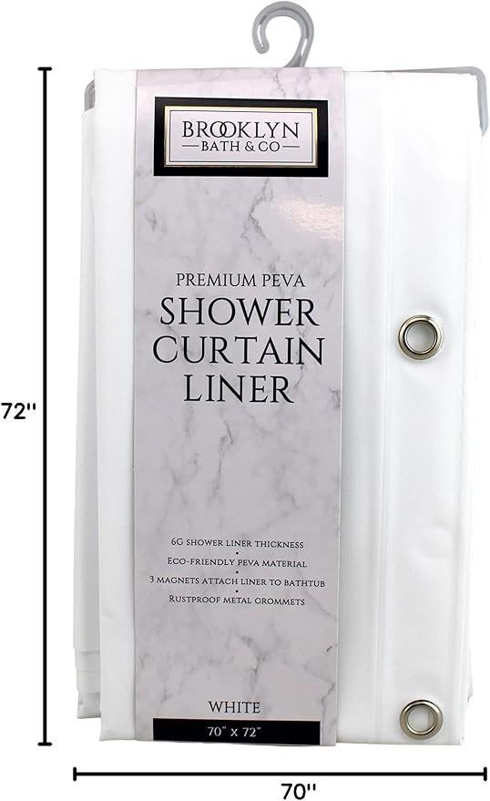 Dependable Industries inc. Essentials PEVA Shower Curtain Liner - Eco Friendly PVC Free Magnetized Bottom Odorless Clear (White)