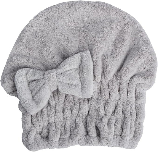 HOPESHINE Microfiber Hair Towel Cap for Women Wet Short or Long Curly Hair Super Absorbent Quick Dry Turbans Anti Frizz Great Gift for Women and Girls (Grey, 1)