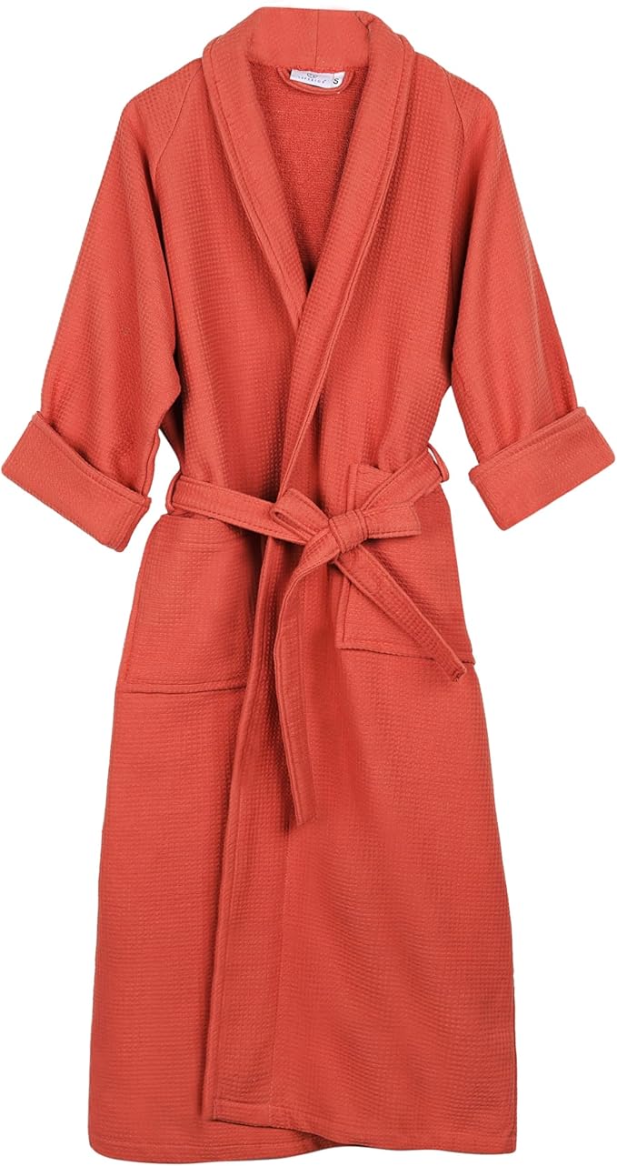 Superior Waffle Weave Cotton Unisex Bathrobe with Belt, Soft and Absorbent Robe for Men and Women Bath Essentials Robes