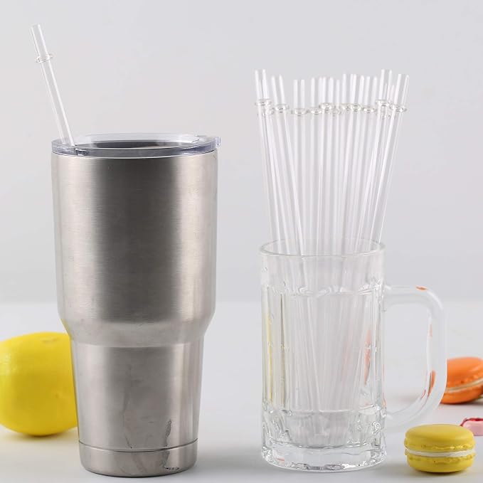 15 Pieces 9 Inch Clear Reusable Plastic Replacement Drinking Straws, Fit for 24 oz 32oz 40oz Mason Jars, Tumblers, BPA Free Unbreakable Drinking Straws with Cleaning Brush