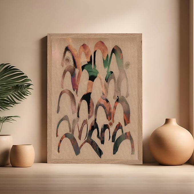 Monem Art Abstract Arch Mark Making Painting Print - Contemporary Peach and Mocha Art Poster - Wall Decor for Living Room, Bedroom or Office - 16x20 Beige Framed Wall Art by Renee Stramel