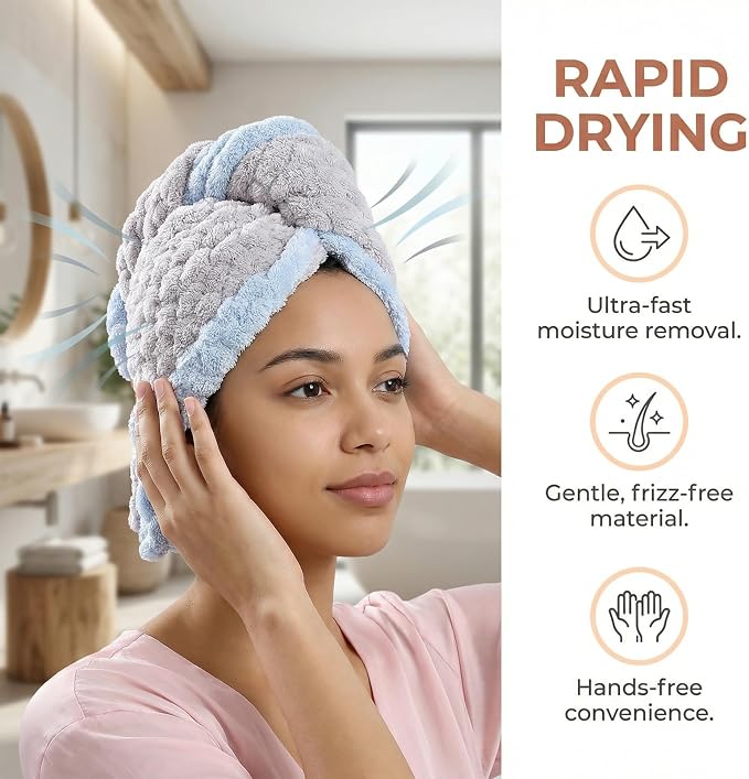 Hair Towel Wrap for Women, High Absorbency Hair Drying Towel Wrap,1Packs Soft Polyester Hair Wrap Towels for Women Accessories, Lightweight Hair Wrap for Curly, Long, Thick Hair (Blue)